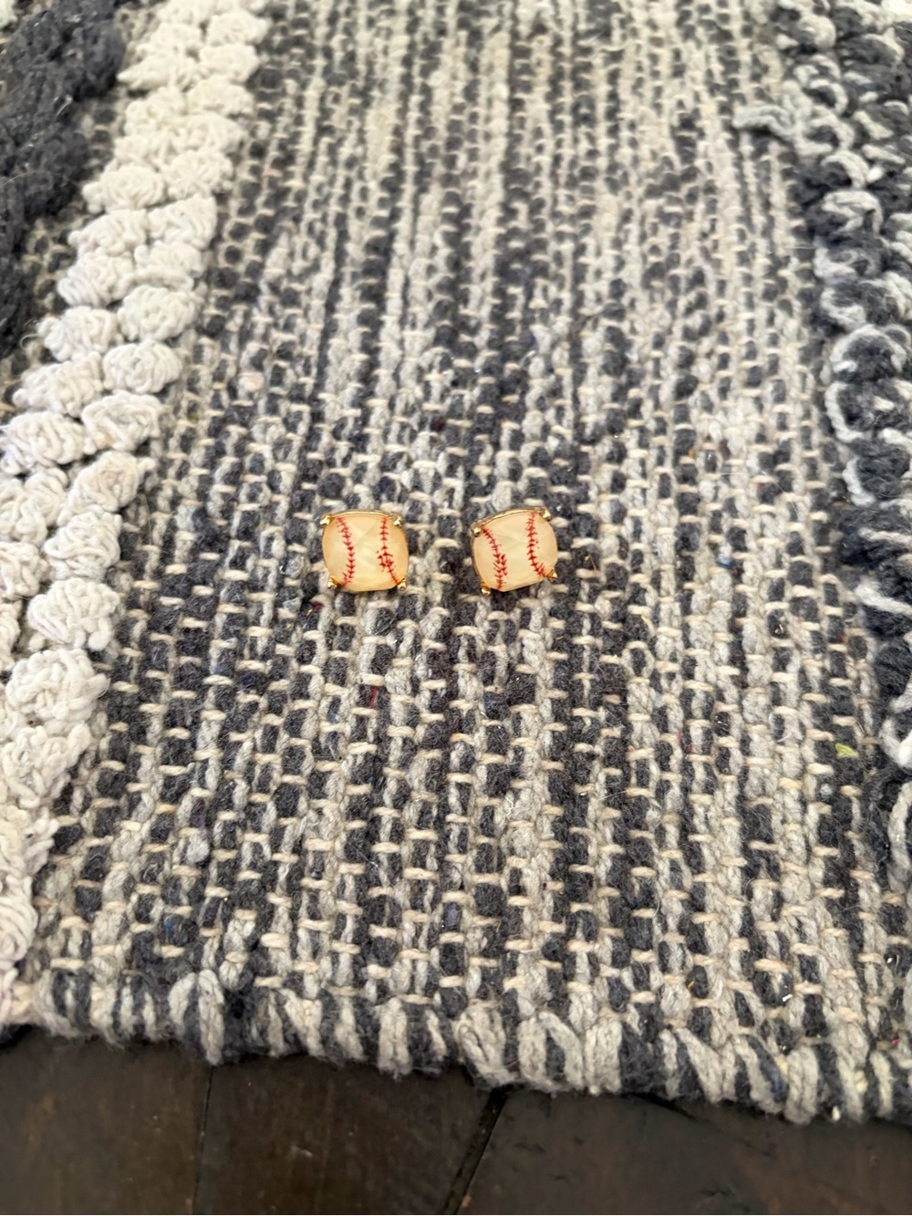 Plunder Cream and Red Baseball Stitch Stud Earrings